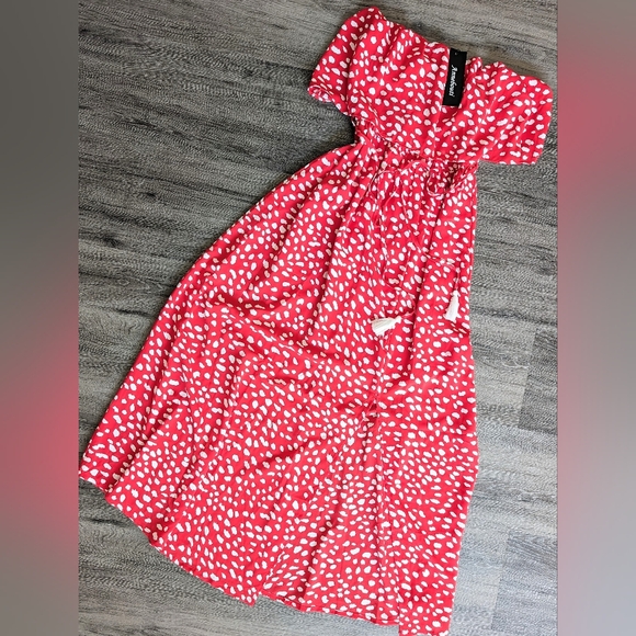 Summer Strapless Boho Beach Front Slit Swiss Dot/Floral Long Maxi Dress - Picture 5 of 7